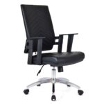 HMH-11353 Berroni Siyah Deri Ofis Koltuğu Krom Ayak